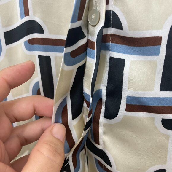 Zara Satin Retro Shirt Geo Chain Cream Blue Button Up Silky Collared Size S - Picture 7 of 16